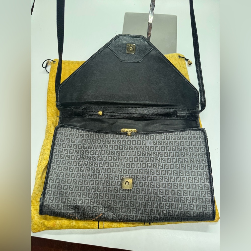 Fendi Vintage Zucca Crossbody Bag Black FF Logo Shoulder Bag Italy READ - Picture 13 of 16